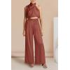 imagePRETTYGARDEN Womens 2 Piece Outfits 2025 Summer Casual Sleeveless Mock Neck Crop Tops Wide Leg Pants SetBrown Red