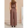 imagePRETTYGARDEN Womens 2 Piece Outfits 2025 Summer Casual Sleeveless Mock Neck Crop Tops Wide Leg Pants SetCoffee