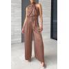 imagePRETTYGARDEN Womens 2 Piece Outfits 2025 Summer Casual Sleeveless Mock Neck Crop Tops Wide Leg Pants SetCoffee