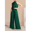 imagePRETTYGARDEN Womens 2 Piece Outfits 2025 Summer Casual Sleeveless Mock Neck Crop Tops Wide Leg Pants SetDark Green