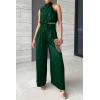 imagePRETTYGARDEN Womens 2 Piece Outfits 2025 Summer Casual Sleeveless Mock Neck Crop Tops Wide Leg Pants SetDark Green