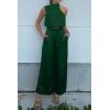 imagePRETTYGARDEN Womens 2 Piece Outfits 2025 Summer Casual Sleeveless Mock Neck Crop Tops Wide Leg Pants SetDark Green