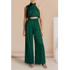 imagePRETTYGARDEN Womens 2 Piece Outfits 2025 Summer Casual Sleeveless Mock Neck Crop Tops Wide Leg Pants SetDark Green
