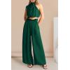 imagePRETTYGARDEN Womens 2 Piece Outfits 2025 Summer Casual Sleeveless Mock Neck Crop Tops Wide Leg Pants SetDark Green