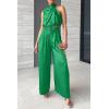 imagePRETTYGARDEN Womens 2 Piece Outfits 2025 Summer Casual Sleeveless Mock Neck Crop Tops Wide Leg Pants SetGreen