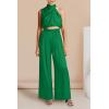 imagePRETTYGARDEN Womens 2 Piece Outfits 2025 Summer Casual Sleeveless Mock Neck Crop Tops Wide Leg Pants SetGreen
