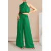 imagePRETTYGARDEN Womens 2 Piece Outfits 2025 Summer Casual Sleeveless Mock Neck Crop Tops Wide Leg Pants SetGreen