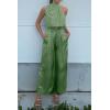 imagePRETTYGARDEN Womens 2 Piece Outfits 2025 Summer Casual Sleeveless Mock Neck Crop Tops Wide Leg Pants SetLight Green