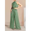 imagePRETTYGARDEN Womens 2 Piece Outfits 2025 Summer Casual Sleeveless Mock Neck Crop Tops Wide Leg Pants SetLight Green