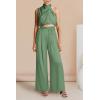 imagePRETTYGARDEN Womens 2 Piece Outfits 2025 Summer Casual Sleeveless Mock Neck Crop Tops Wide Leg Pants SetLight Green