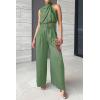 imagePRETTYGARDEN Womens 2 Piece Outfits 2025 Summer Casual Sleeveless Mock Neck Crop Tops Wide Leg Pants SetLight Green