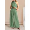 imagePRETTYGARDEN Womens 2 Piece Outfits 2025 Summer Casual Sleeveless Mock Neck Crop Tops Wide Leg Pants SetLight Green