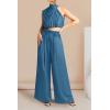 imagePRETTYGARDEN Womens 2 Piece Outfits 2025 Summer Casual Sleeveless Mock Neck Crop Tops Wide Leg Pants SetLight Lake Blue