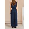 imagePRETTYGARDEN Womens 2 Piece Outfits 2025 Summer Casual Sleeveless Mock Neck Crop Tops Wide Leg Pants SetNavy