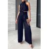 imagePRETTYGARDEN Womens 2 Piece Outfits 2025 Summer Casual Sleeveless Mock Neck Crop Tops Wide Leg Pants SetNavy