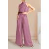 imagePRETTYGARDEN Womens 2 Piece Outfits 2025 Summer Casual Sleeveless Mock Neck Crop Tops Wide Leg Pants SetPink