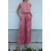imagePRETTYGARDEN Womens 2 Piece Outfits 2025 Summer Casual Sleeveless Mock Neck Crop Tops Wide Leg Pants SetPink