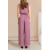 imagePRETTYGARDEN Womens 2 Piece Outfits 2025 Summer Casual Sleeveless Mock Neck Crop Tops Wide Leg Pants SetPink