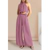 imagePRETTYGARDEN Womens 2 Piece Outfits 2025 Summer Casual Sleeveless Mock Neck Crop Tops Wide Leg Pants SetPink