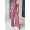 imagePRETTYGARDEN Womens 2 Piece Outfits 2025 Summer Casual Sleeveless Mock Neck Crop Tops Wide Leg Pants SetPink