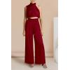 imagePRETTYGARDEN Womens 2 Piece Outfits 2025 Summer Casual Sleeveless Mock Neck Crop Tops Wide Leg Pants SetRed