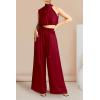 imagePRETTYGARDEN Womens 2 Piece Outfits 2025 Summer Casual Sleeveless Mock Neck Crop Tops Wide Leg Pants SetRed