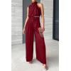 imagePRETTYGARDEN Womens 2 Piece Outfits 2025 Summer Casual Sleeveless Mock Neck Crop Tops Wide Leg Pants SetRed