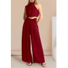 imagePRETTYGARDEN Womens 2 Piece Outfits 2025 Summer Casual Sleeveless Mock Neck Crop Tops Wide Leg Pants SetRed