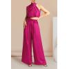 imagePRETTYGARDEN Womens 2 Piece Outfits 2025 Summer Casual Sleeveless Mock Neck Crop Tops Wide Leg Pants SetRose Red