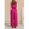 imagePRETTYGARDEN Womens 2 Piece Outfits 2025 Summer Casual Sleeveless Mock Neck Crop Tops Wide Leg Pants SetRose Red