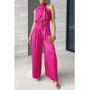 imagePRETTYGARDEN Womens 2 Piece Outfits 2025 Summer Casual Sleeveless Mock Neck Crop Tops Wide Leg Pants SetRose Red
