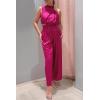 imagePRETTYGARDEN Womens 2 Piece Outfits 2025 Summer Casual Sleeveless Mock Neck Crop Tops Wide Leg Pants SetRose Red