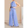imagePRETTYGARDEN Womens 2 Piece Outfits 2025 Summer Casual Sleeveless Mock Neck Crop Tops Wide Leg Pants SetSky Blue