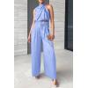 imagePRETTYGARDEN Womens 2 Piece Outfits 2025 Summer Casual Sleeveless Mock Neck Crop Tops Wide Leg Pants SetSky Blue