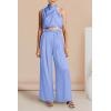 imagePRETTYGARDEN Womens 2 Piece Outfits 2025 Summer Casual Sleeveless Mock Neck Crop Tops Wide Leg Pants SetSky Blue