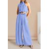 imagePRETTYGARDEN Womens 2 Piece Outfits 2025 Summer Casual Sleeveless Mock Neck Crop Tops Wide Leg Pants SetSky Blue