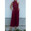 imagePRETTYGARDEN Womens 2 Piece Outfits 2025 Summer Casual Sleeveless Mock Neck Crop Tops Wide Leg Pants SetWine Red