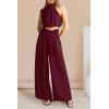 imagePRETTYGARDEN Womens 2 Piece Outfits 2025 Summer Casual Sleeveless Mock Neck Crop Tops Wide Leg Pants SetWine Red