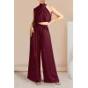 imagePRETTYGARDEN Womens 2 Piece Outfits 2025 Summer Casual Sleeveless Mock Neck Crop Tops Wide Leg Pants SetWine Red