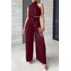 imagePRETTYGARDEN Womens 2 Piece Outfits 2025 Summer Casual Sleeveless Mock Neck Crop Tops Wide Leg Pants SetWine Red