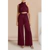 imagePRETTYGARDEN Womens 2 Piece Outfits 2025 Summer Casual Sleeveless Mock Neck Crop Tops Wide Leg Pants SetWine Red