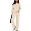 imagePRETTYGARDEN Womens 2 Piece Lounge Sets 2025 Fall Knitted Hoodie Pullover Tops Cargo Pants Matching Outfits TracksuitsBeige