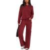 imagePRETTYGARDEN Womens 2 Piece Lounge Sets 2025 Fall Knitted Hoodie Pullover Tops Cargo Pants Matching Outfits TracksuitsWine Red