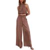 imagePRETTYGARDEN Womens 2 Piece Outfits 2025 Summer Casual Sleeveless Mock Neck Crop Tops Wide Leg Pants SetCoffee
