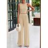 imagePRETTYGARDEN Spring Two Piece Sets For Women 2025 Ribbed Knit Crew Neck Sleeveless Tank Tops Wide Leg Pants Casual Lounge SetApricot