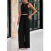 imagePRETTYGARDEN Spring Two Piece Sets For Women 2025 Ribbed Knit Crew Neck Sleeveless Tank Tops Wide Leg Pants Casual Lounge SetBlack