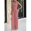 imagePRETTYGARDEN Spring Two Piece Sets For Women 2025 Ribbed Knit Crew Neck Sleeveless Tank Tops Wide Leg Pants Casual Lounge SetDusty Pink