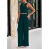 imagePRETTYGARDEN Spring Two Piece Sets For Women 2025 Ribbed Knit Crew Neck Sleeveless Tank Tops Wide Leg Pants Casual Lounge SetLake Blue