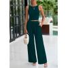 imagePRETTYGARDEN Spring Two Piece Sets For Women 2025 Ribbed Knit Crew Neck Sleeveless Tank Tops Wide Leg Pants Casual Lounge SetLake Blue