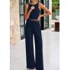 imagePRETTYGARDEN Spring Two Piece Sets For Women 2025 Ribbed Knit Crew Neck Sleeveless Tank Tops Wide Leg Pants Casual Lounge SetNavy